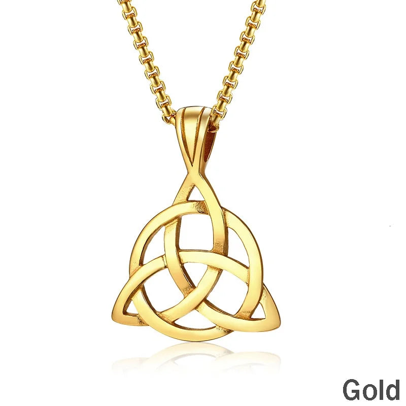 Mens Jewellery Lucky Triquetra Trinity Knot Charm Pendant Necklace for Men Stainless Steel Irish Chain Necklace Vintage Jewelry