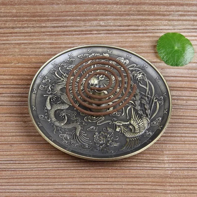 Dragon & Phoenix Antique Bronze Incense Holder – Zodiac Harmony Burner