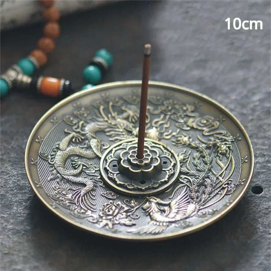 Dragon & Phoenix Antique Bronze Incense Holder – Zodiac Harmony Burner