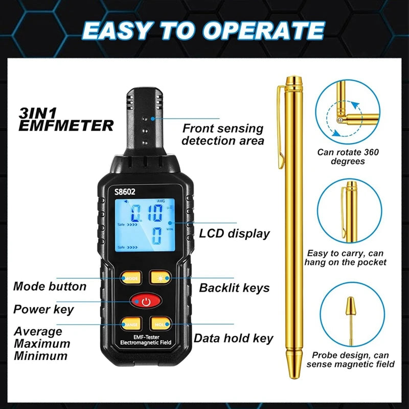 5-Piece Ghosthunting Equipment Kit 1 EMF Radiation  2 LED Cat Balls 2 Copper Track Poles