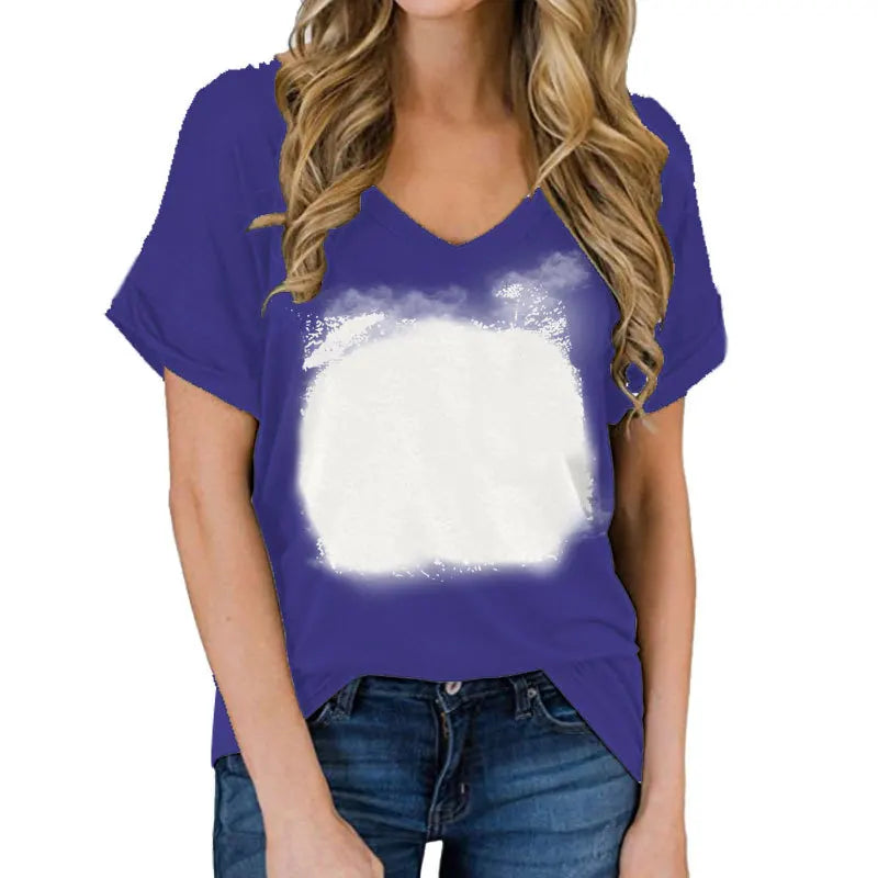 Thermal Sublimation Full Body For Color Print Blank Pattern V-neck T-shirt Polyester Short Sleeven Short Sleeve
