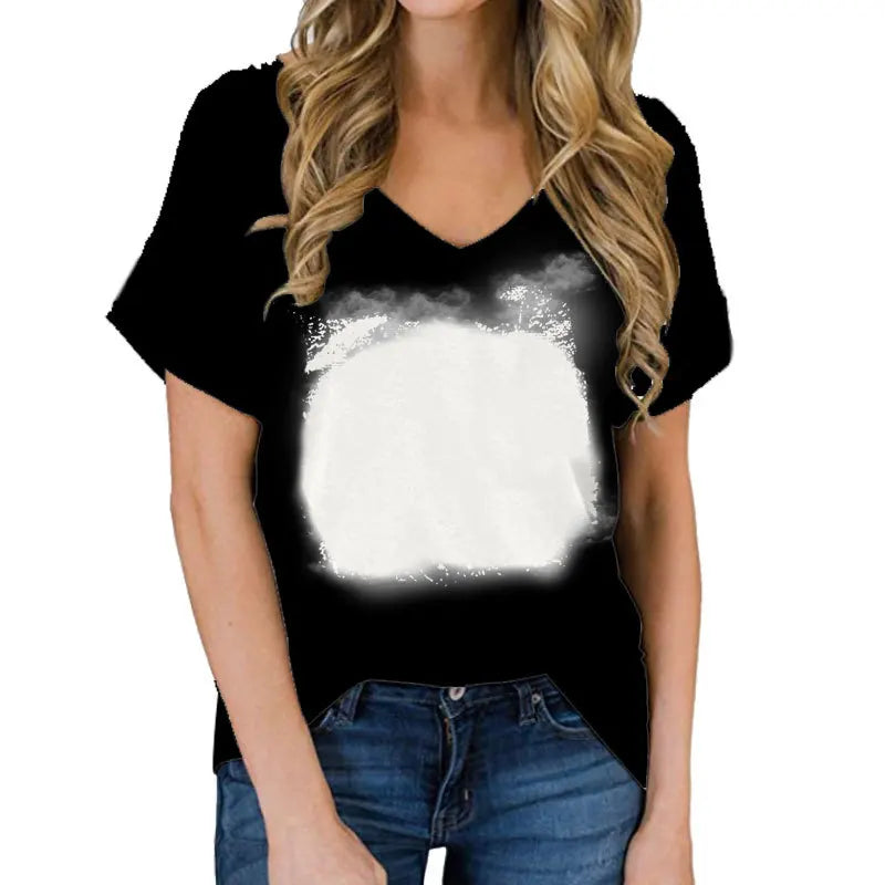 Thermal Sublimation Full Body For Color Print Blank Pattern V-neck T-shirt Polyester Short Sleeven Short Sleeve