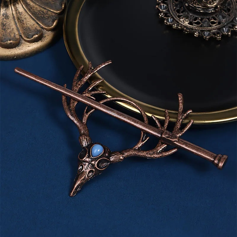 Charming Nordic Retro Viking Hairpin – Gothic Crow Skull & Antlers, Unique Temperament Jewelry for a Bold Statement