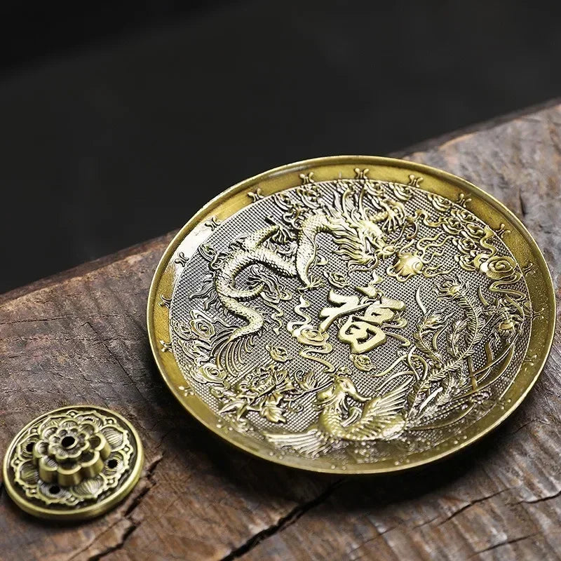 Dragon & Phoenix Antique Bronze Incense Holder – Zodiac Harmony Burner
