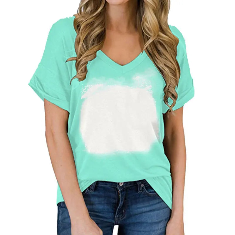 Thermal Sublimation Full Body For Color Print Blank Pattern V-neck T-shirt Polyester Short Sleeven Short Sleeve