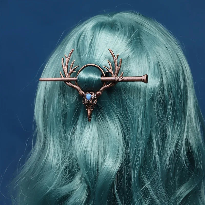 Charming Nordic Retro Viking Hairpin – Gothic Crow Skull & Antlers, Unique Temperament Jewelry for a Bold Statement