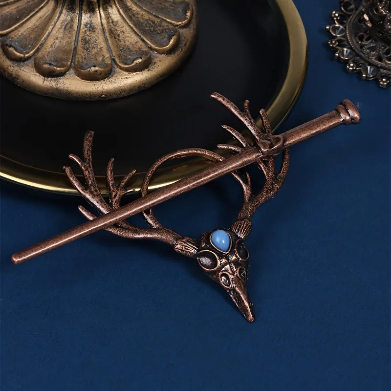 Charming Nordic Retro Viking Hairpin – Gothic Crow Skull & Antlers, Unique Temperament Jewelry for a Bold Statement