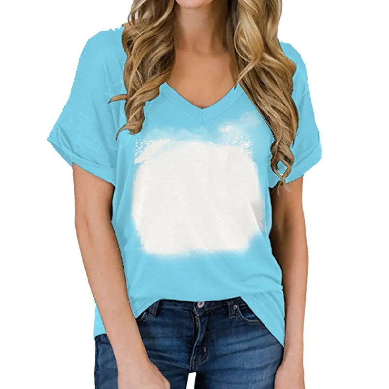 Thermal Sublimation Full Body For Color Print Blank Pattern V-neck T-shirt Polyester Short Sleeven Short Sleeve