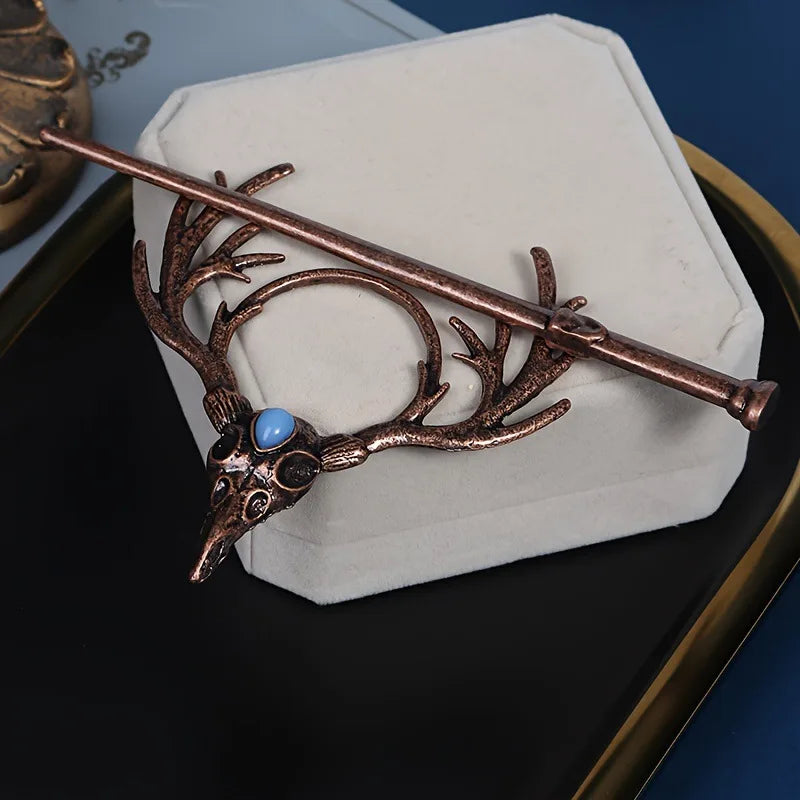 Charming Nordic Retro Viking Hairpin – Gothic Crow Skull & Antlers, Unique Temperament Jewelry for a Bold Statement