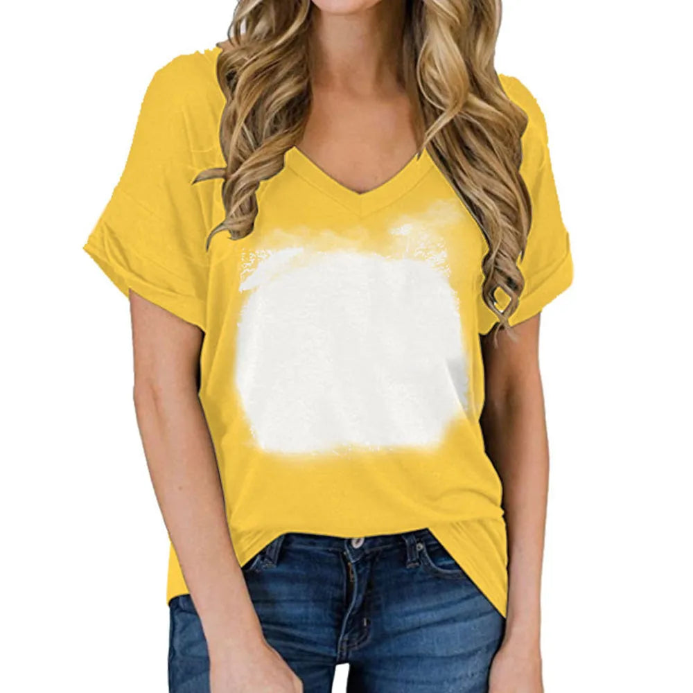 Thermal Sublimation Full Body For Color Print Blank Pattern V-neck T-shirt Polyester Short Sleeven Short Sleeve