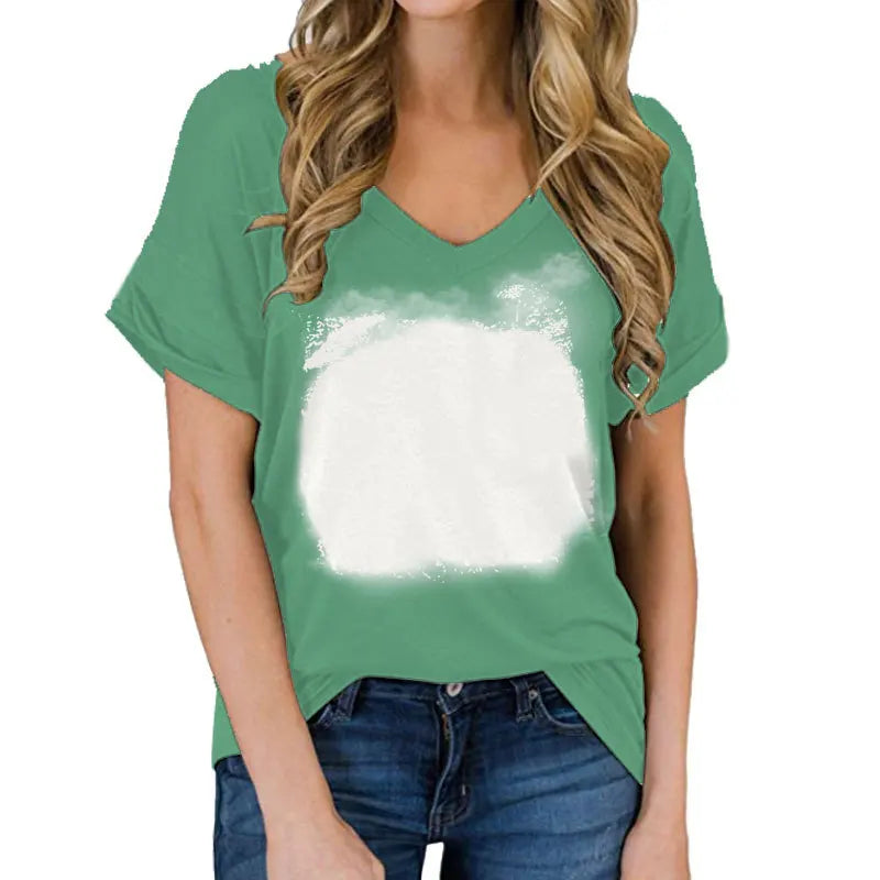 Thermal Sublimation Full Body For Color Print Blank Pattern V-neck T-shirt Polyester Short Sleeven Short Sleeve