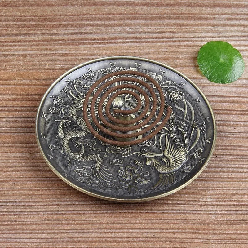 Dragon & Phoenix Antique Bronze Incense Holder – Zodiac Harmony Burner