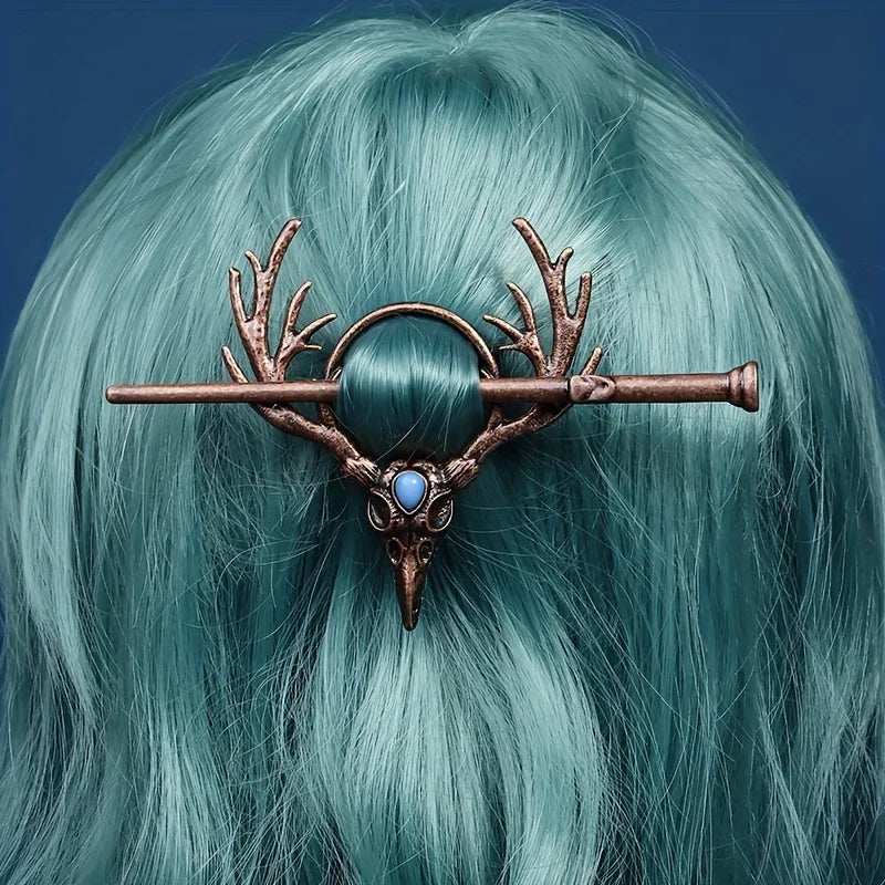 Charming Nordic Retro Viking Hairpin – Gothic Crow Skull & Antlers, Unique Temperament Jewelry for a Bold Statement