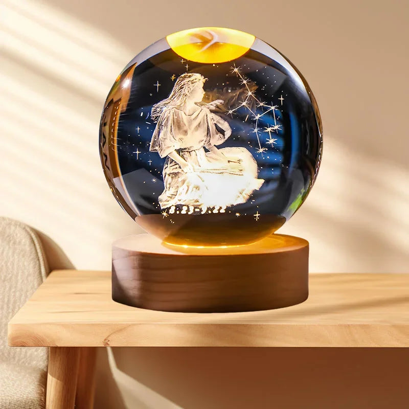 12 Constellation Crystal Ball with LED Office Decoration Sphere Stand Holder Laser Engraving Glass Ball Birthday Gift Souvenir