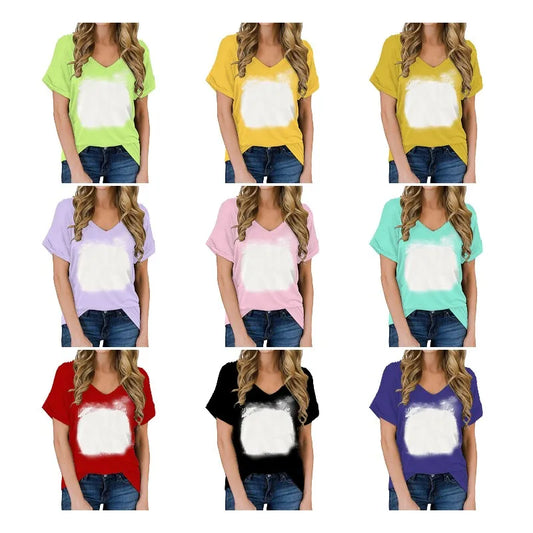 Thermal Sublimation Full Body For Color Print Blank Pattern V-neck T-shirt Polyester Short Sleeven Short Sleeve