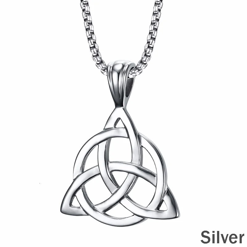 Mens Jewellery Lucky Triquetra Trinity Knot Charm Pendant Necklace for Men Stainless Steel Irish Chain Necklace Vintage Jewelry
