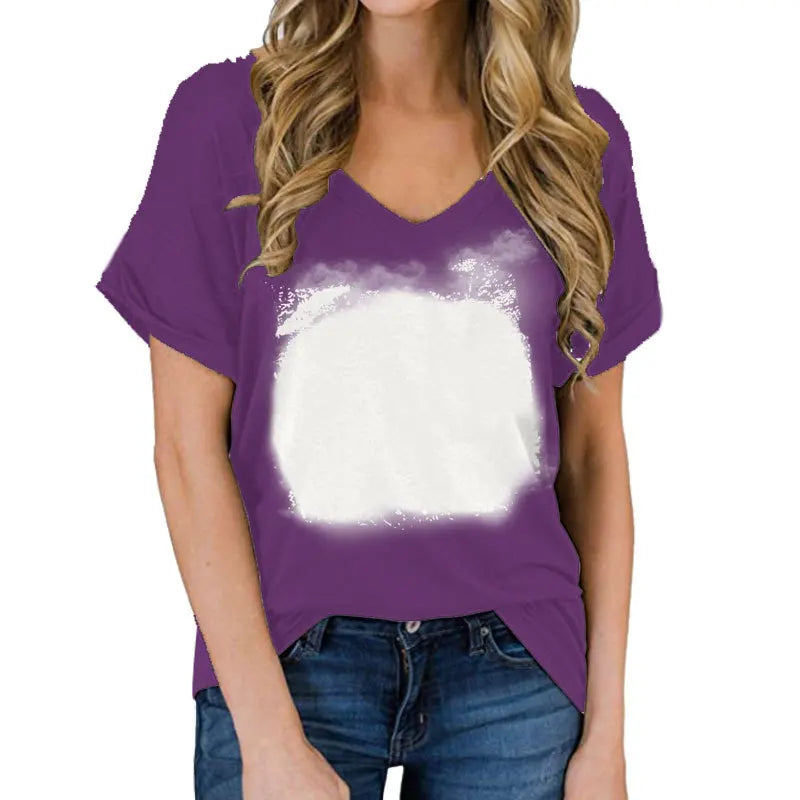 Thermal Sublimation Full Body For Color Print Blank Pattern V-neck T-shirt Polyester Short Sleeven Short Sleeve