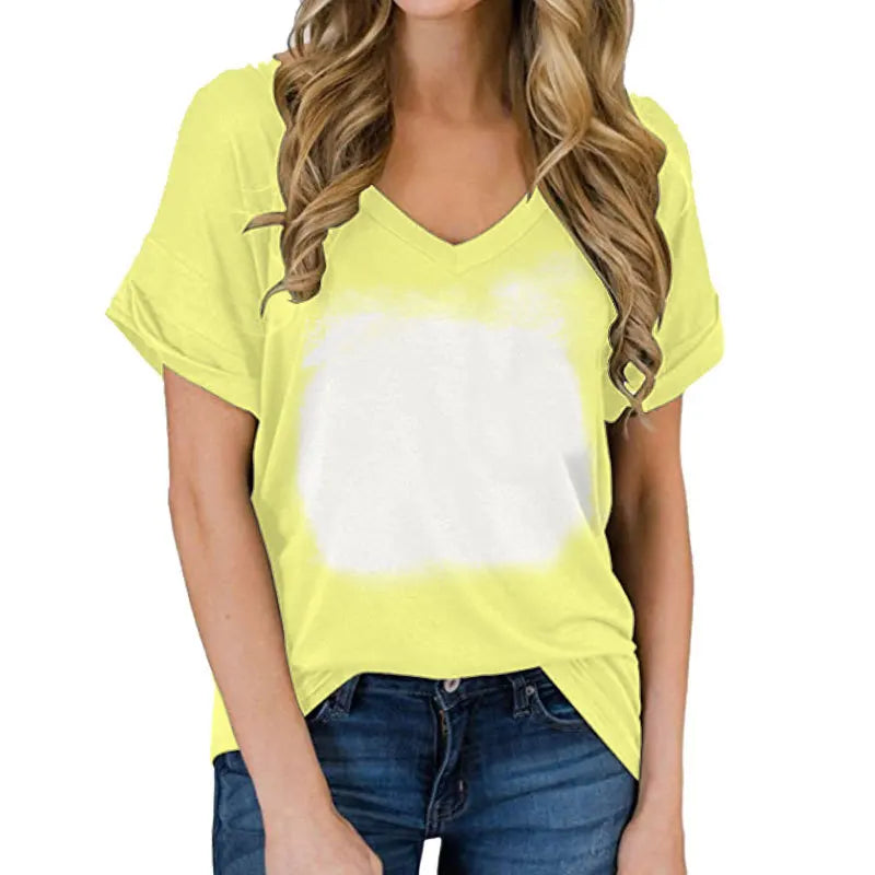Thermal Sublimation Full Body For Color Print Blank Pattern V-neck T-shirt Polyester Short Sleeven Short Sleeve