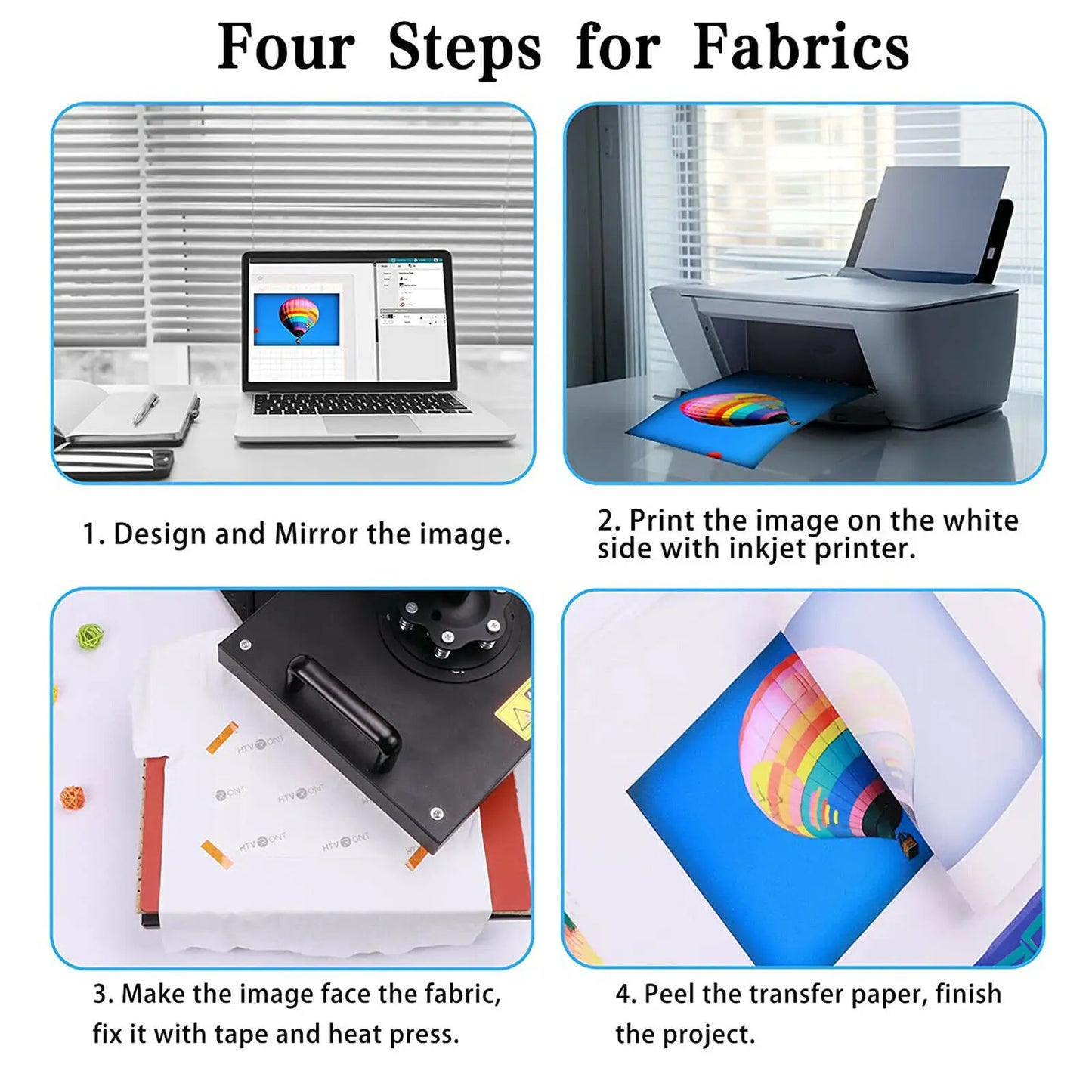 HTVRONT 150 Sheets A4(US)8.5 x 11 inches Sublimation Paper Heat Transfer Paper for Inkjet Printer T-shirt Clothes Printing 120g