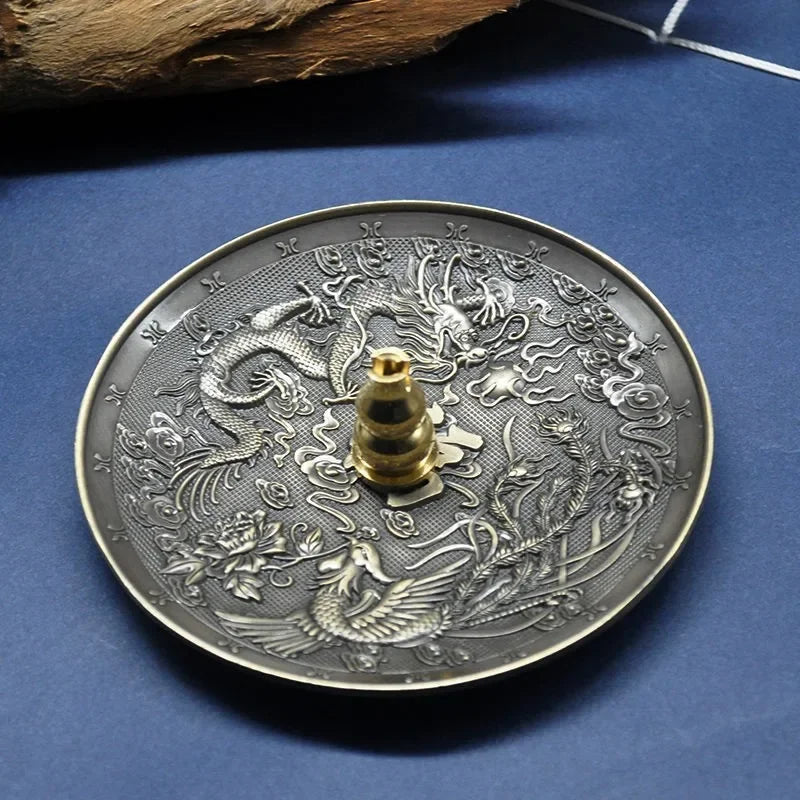 Dragon & Phoenix Antique Bronze Incense Holder – Zodiac Harmony Burner