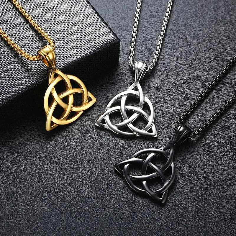 Mens Jewellery Lucky Triquetra Trinity Knot Charm Pendant Necklace for Men Stainless Steel Irish Chain Necklace Vintage Jewelry