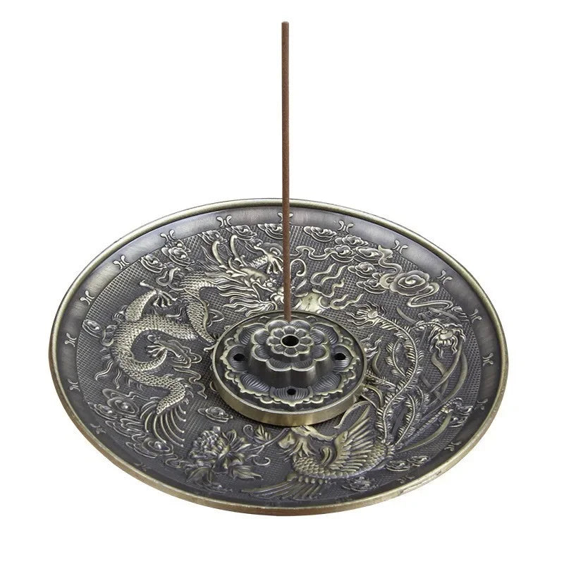 Dragon & Phoenix Antique Bronze Incense Holder – Zodiac Harmony Burner