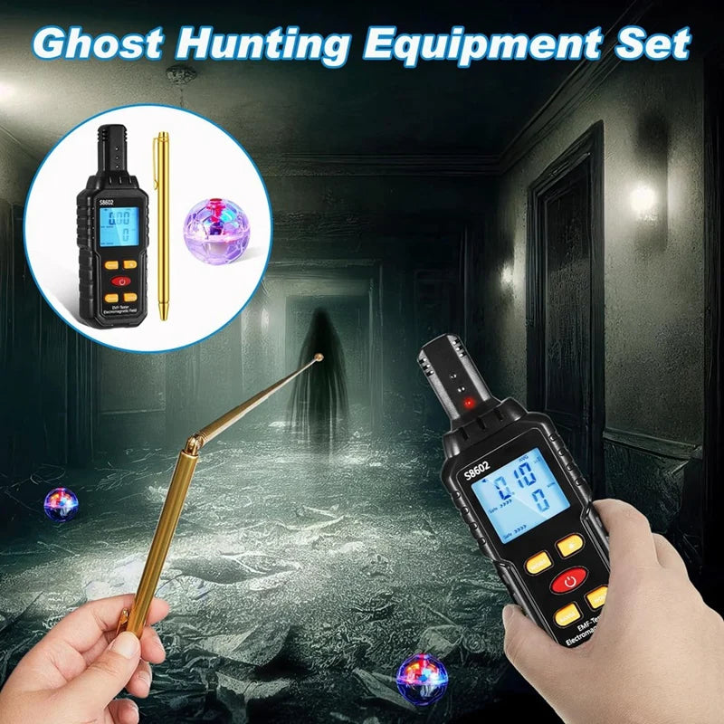 5-Piece Ghosthunting Equipment Kit 1 EMF Radiation  2 LED Cat Balls 2 Copper Track Poles