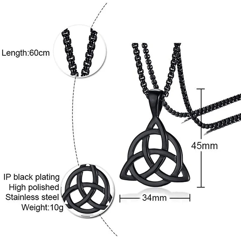 Mens Jewellery Lucky Triquetra Trinity Knot Charm Pendant Necklace for Men Stainless Steel Irish Chain Necklace Vintage Jewelry