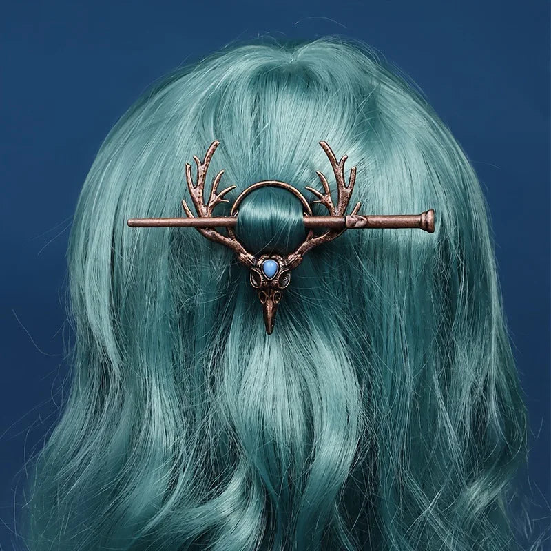 Charming Nordic Retro Viking Hairpin – Gothic Crow Skull & Antlers, Unique Temperament Jewelry for a Bold Statement
