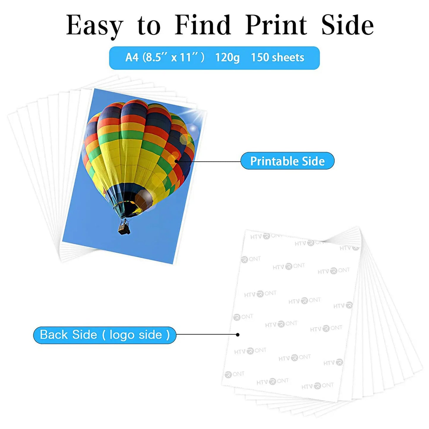 HTVRONT 150 Sheets A4(US)8.5 x 11 inches Sublimation Paper Heat Transfer Paper for Inkjet Printer T-shirt Clothes Printing 120g