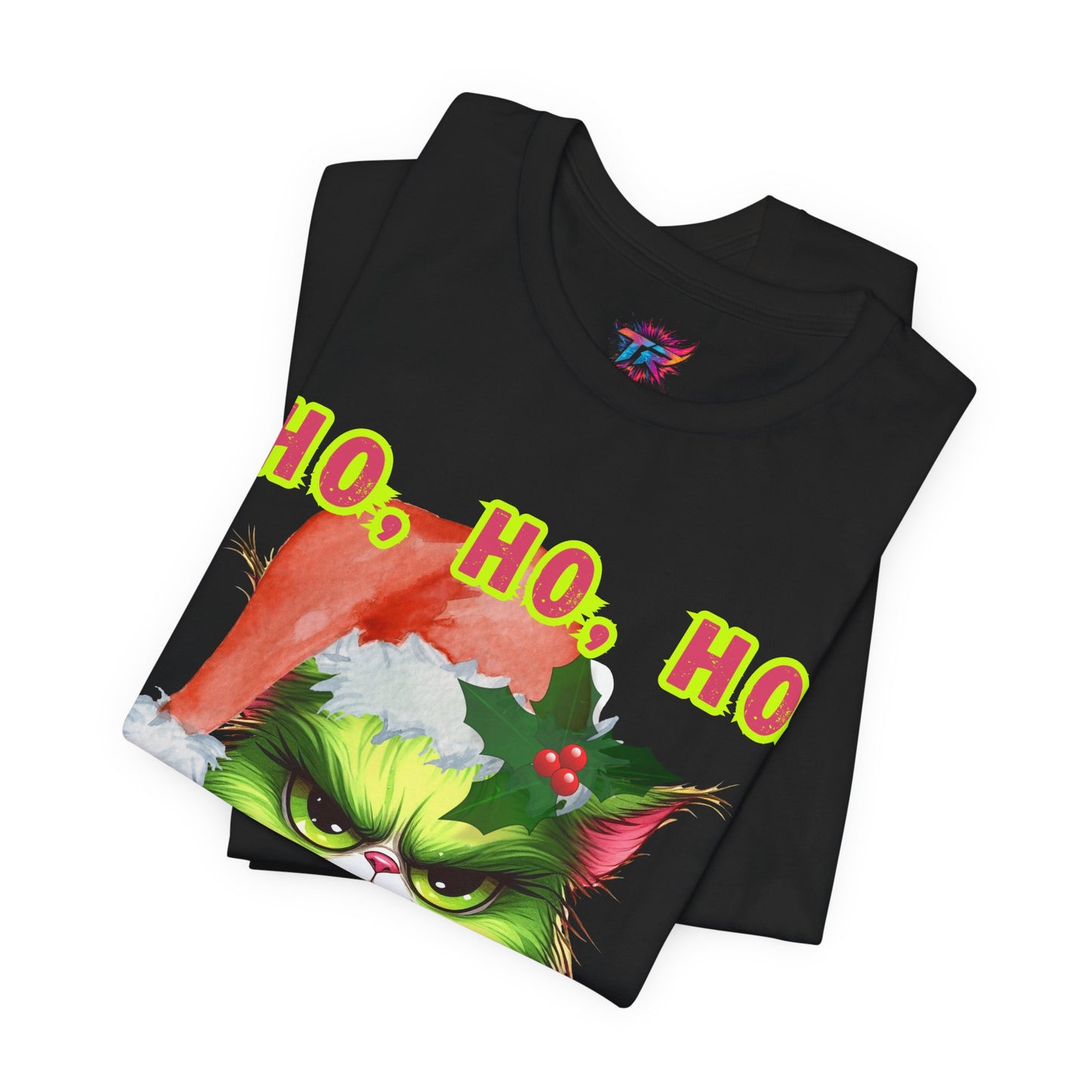 Christmas Cat Unisex Tee Shirt, Angry Cat with Santa Hat, Ho, HO, ho Design, Holiday Tshirt, Funny Christmas Shirt, Cat Lover Gift, Xmas Tee