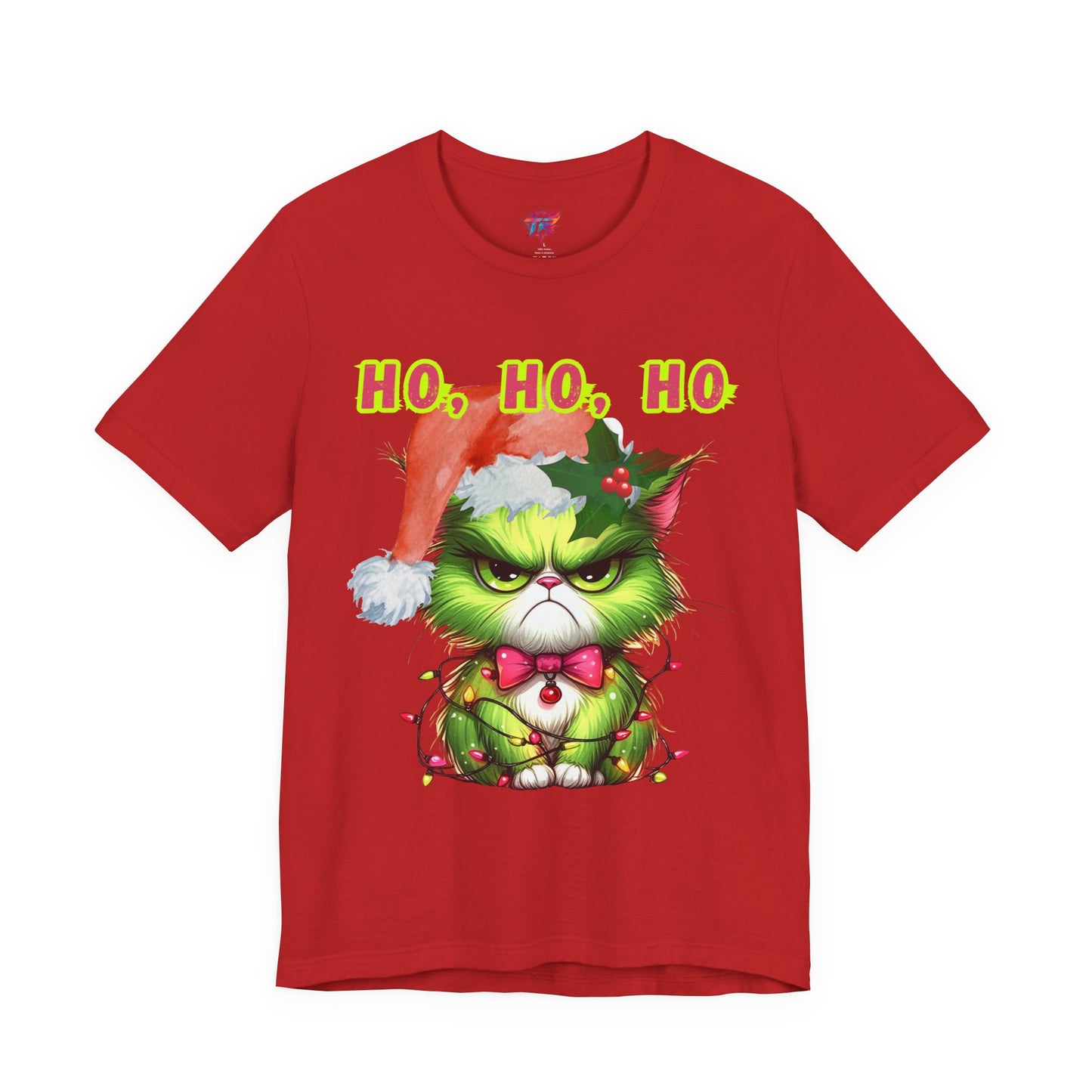 Christmas Cat Unisex Tee Shirt, Angry Cat with Santa Hat, Ho, HO, ho Design, Holiday Tshirt, Funny Christmas Shirt, Cat Lover Gift, Xmas Tee