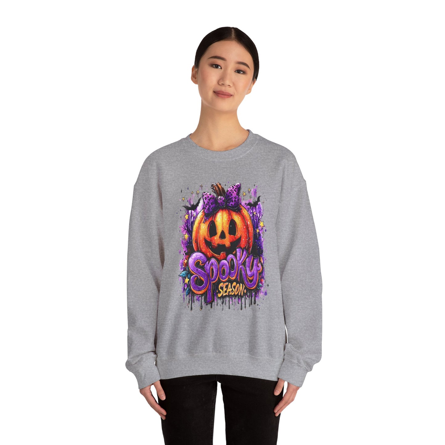 Unisex Heavy Blend™ Halloween Pumpkin Crewneck Sweatshirt – Cozy Fall & Spooky Season Apparel