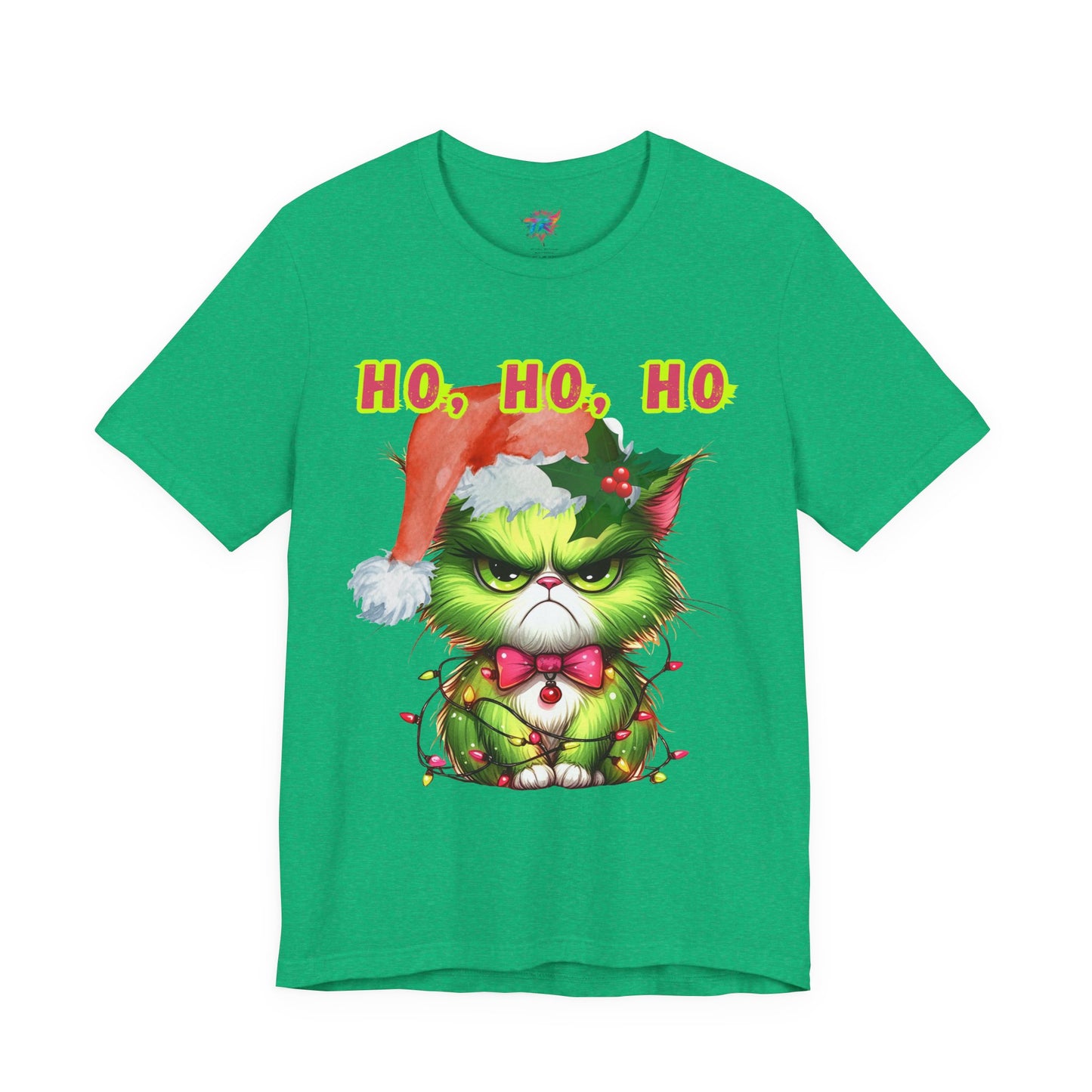 Christmas Cat Unisex Tee Shirt, Angry Cat with Santa Hat, Ho, HO, ho Design, Holiday Tshirt, Funny Christmas Shirt, Cat Lover Gift, Xmas Tee