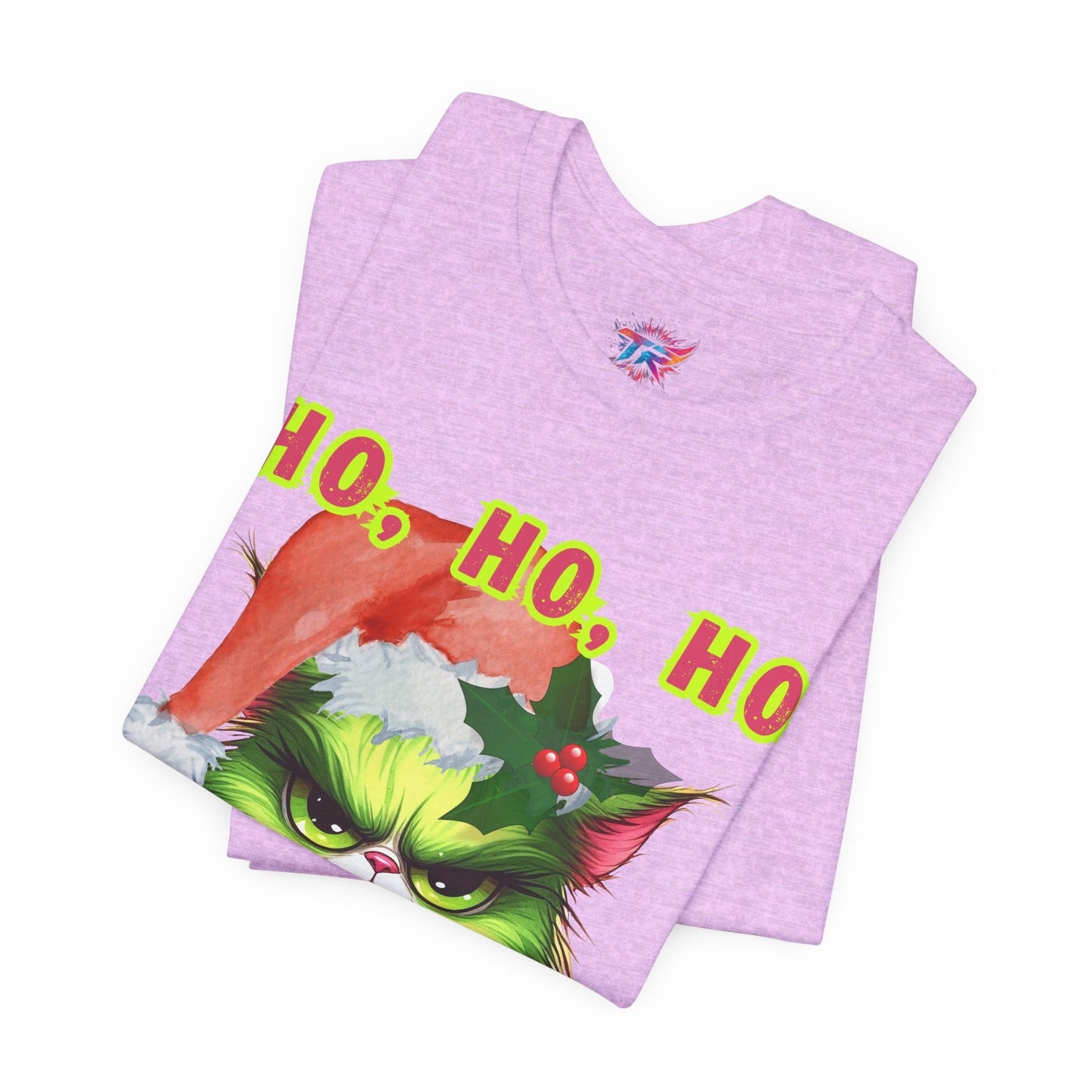 Christmas Cat Unisex Tee Shirt, Angry Cat with Santa Hat, Ho, HO, ho Design, Holiday Tshirt, Funny Christmas Shirt, Cat Lover Gift, Xmas Tee