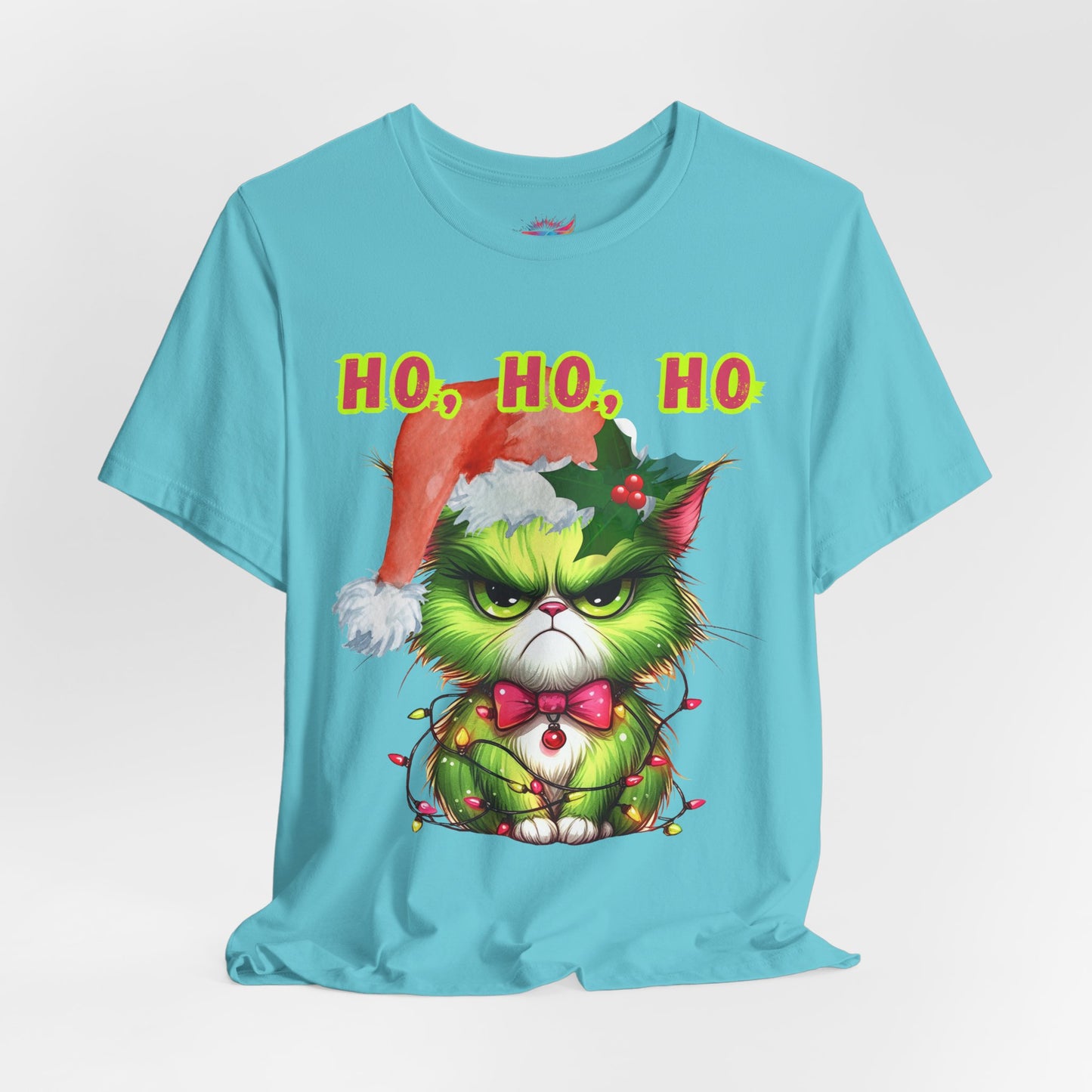 Christmas Cat Unisex Tee Shirt, Angry Cat with Santa Hat, Ho, HO, ho Design, Holiday Tshirt, Funny Christmas Shirt, Cat Lover Gift, Xmas Tee