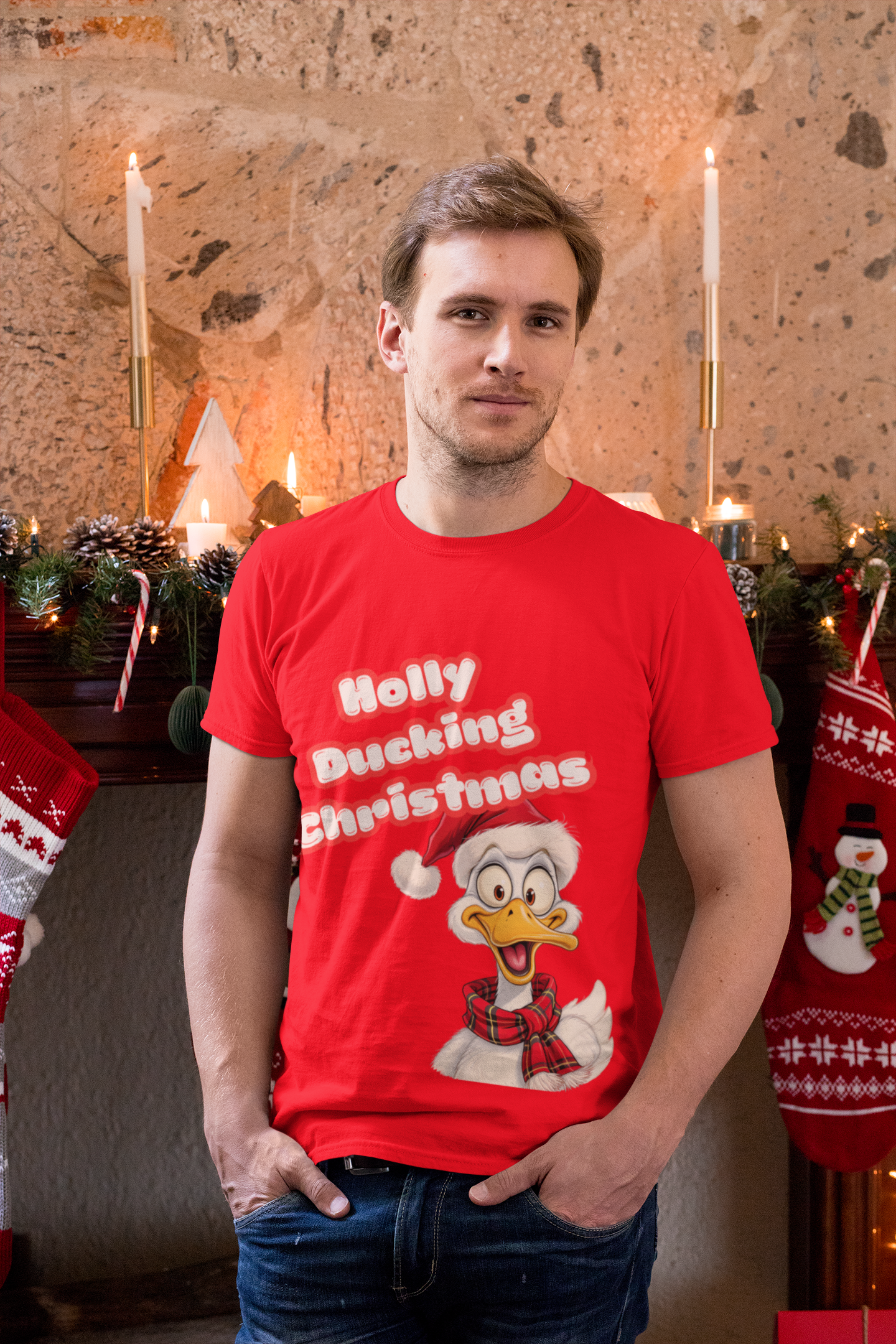 Holly Ducking Christmas Tee, Funny Holiday T-Shirt, Christmas Gift, Unisex Cotton Shirt, Quirky Seasonal Apparel