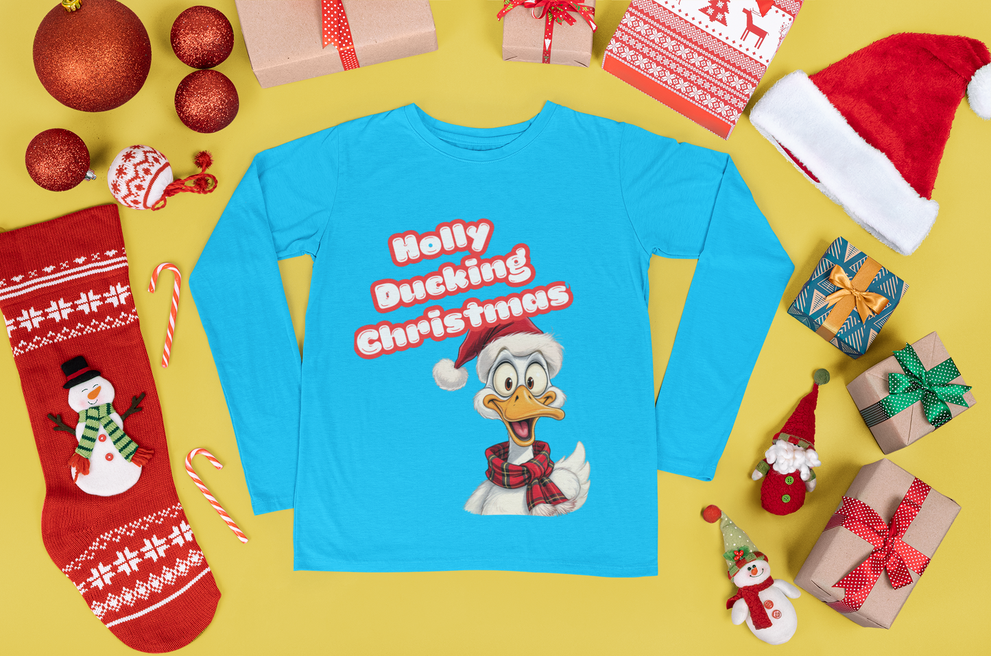 Holly Ducking Christmas Tee, Funny Holiday T-Shirt, Christmas Gift, Unisex Cotton Shirt, Quirky Seasonal Apparel