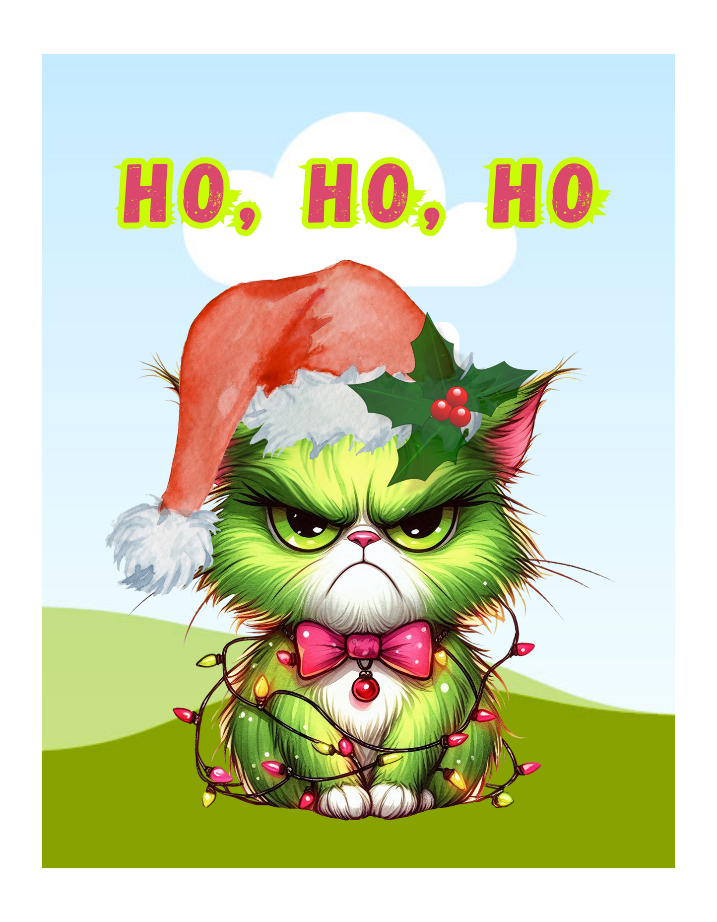 Christmas Cat Unisex Tee Shirt, Angry Cat with Santa Hat, Ho, HO, ho Design, Holiday Tshirt, Funny Christmas Shirt, Cat Lover Gift, Xmas Tee