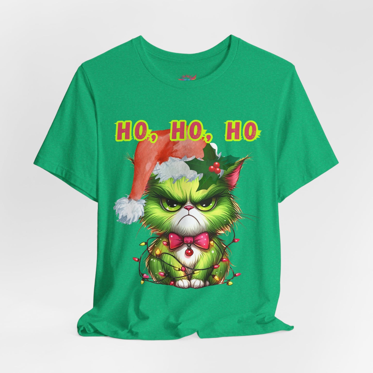 Christmas Cat Unisex Tee Shirt, Angry Cat with Santa Hat, Ho, HO, ho Design, Holiday Tshirt, Funny Christmas Shirt, Cat Lover Gift, Xmas Tee
