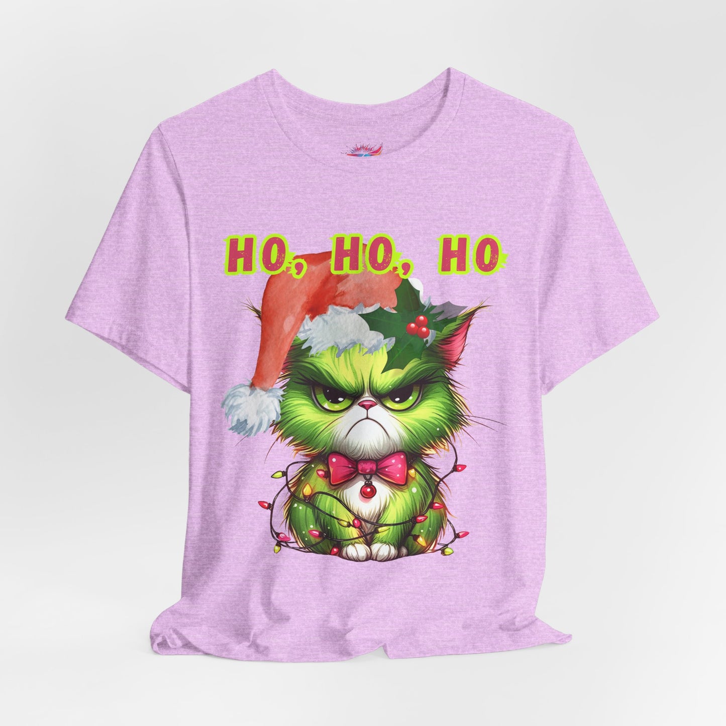 Christmas Cat Unisex Tee Shirt, Angry Cat with Santa Hat, Ho, HO, ho Design, Holiday Tshirt, Funny Christmas Shirt, Cat Lover Gift, Xmas Tee