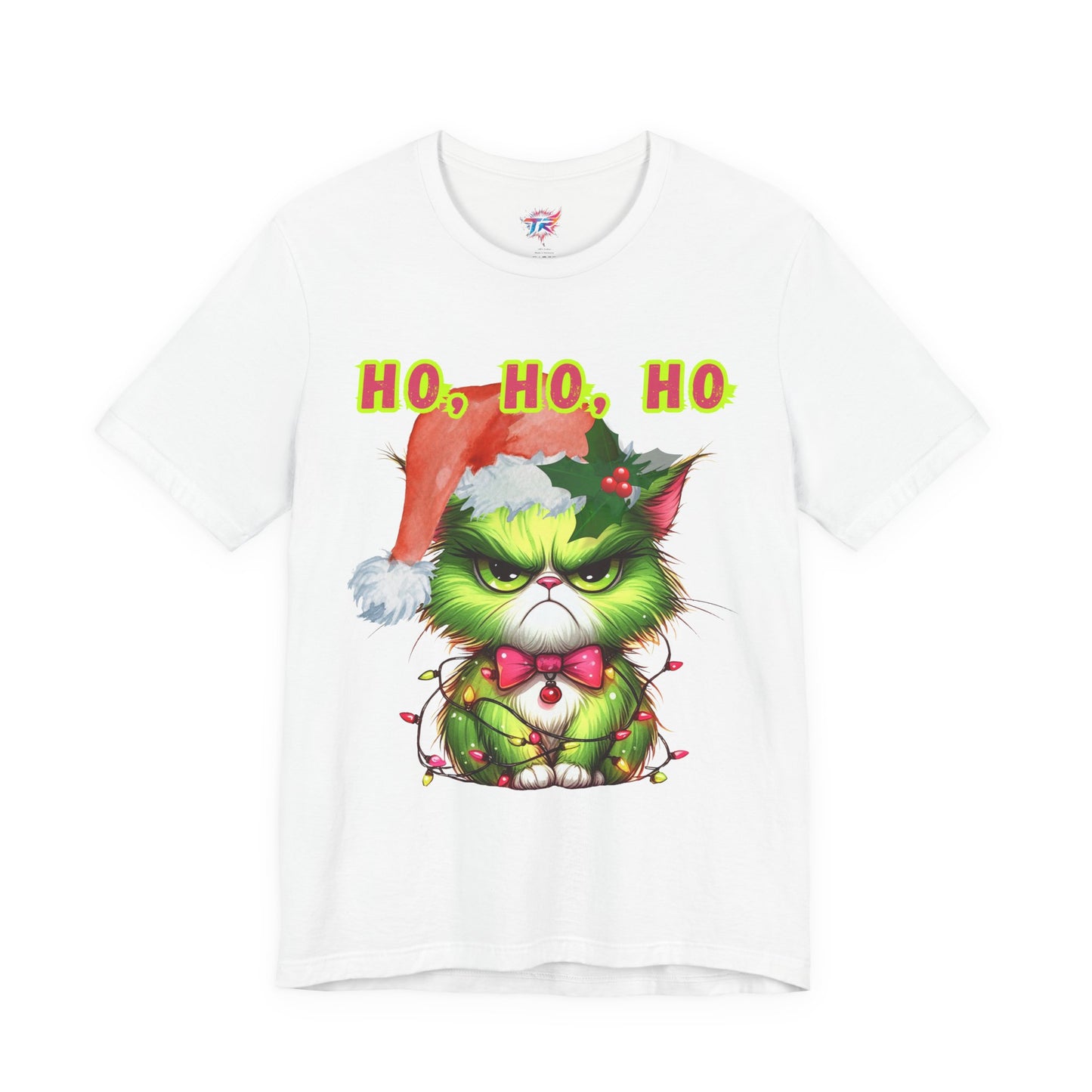 Christmas Cat Unisex Tee Shirt, Angry Cat with Santa Hat, Ho, HO, ho Design, Holiday Tshirt, Funny Christmas Shirt, Cat Lover Gift, Xmas Tee