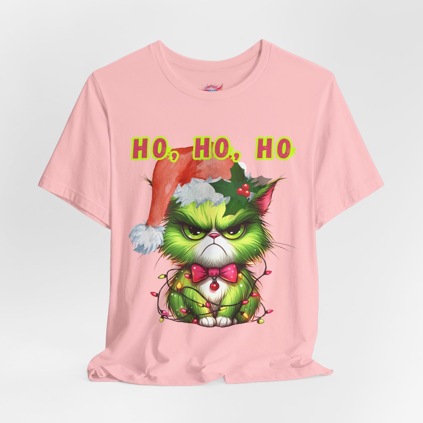 Christmas Cat Unisex Tee Shirt, Angry Cat with Santa Hat, Ho, HO, ho Design, Holiday Tshirt, Funny Christmas Shirt, Cat Lover Gift, Xmas Tee