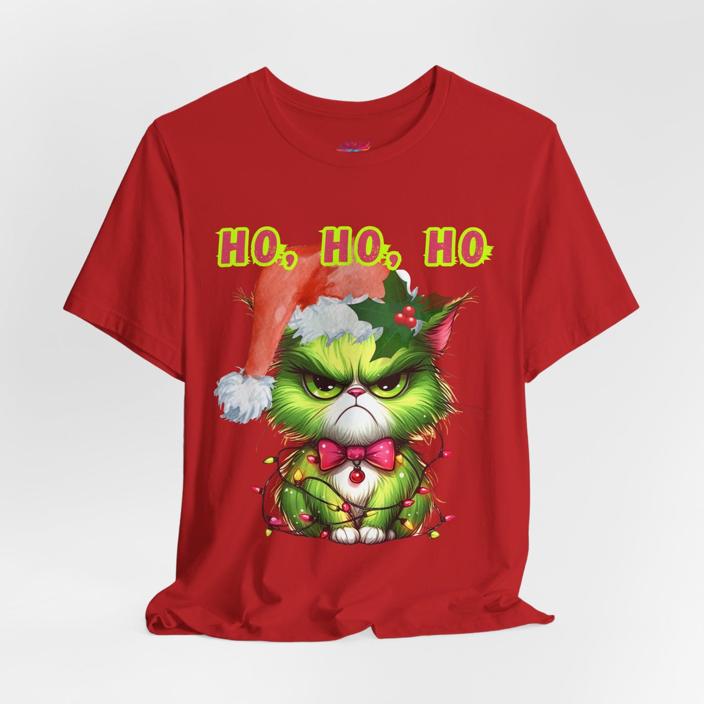Christmas Cat Unisex Tee Shirt, Angry Cat with Santa Hat, Ho, HO, ho Design, Holiday Tshirt, Funny Christmas Shirt, Cat Lover Gift, Xmas Tee