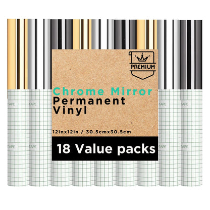 12" x 12" Metallic Permanent Adhesive Vinyl Sheets for Cricut – Mirror Finish DIY Craft Vinyl for Decoration & Custom Decals