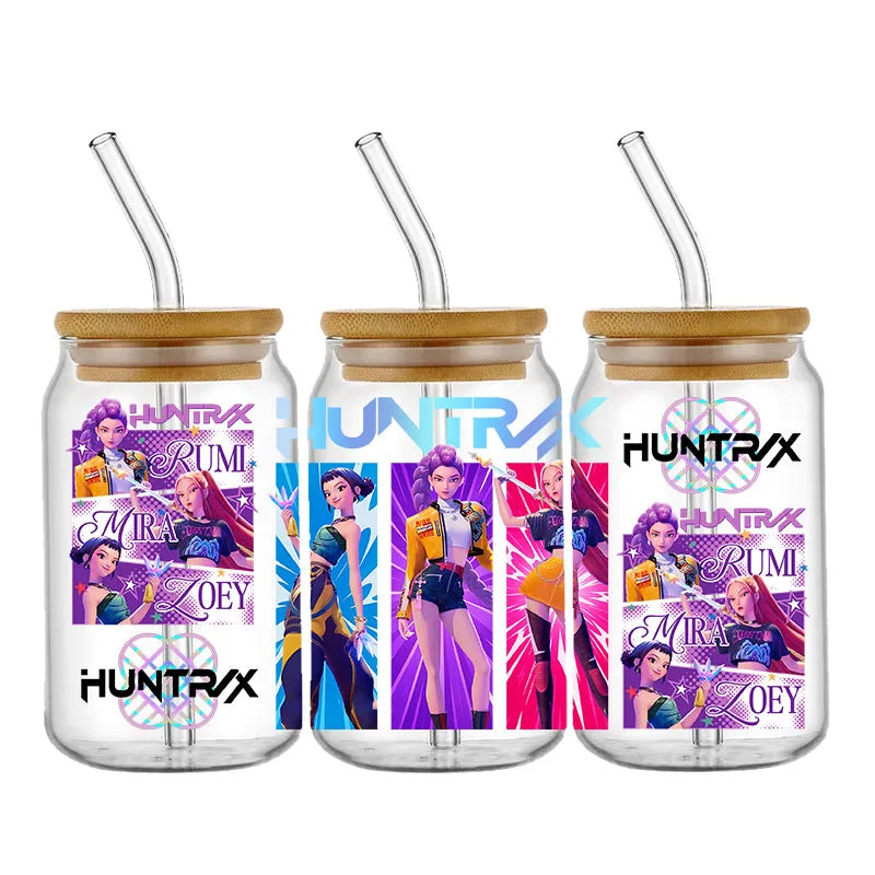 Demon Hunters Team K-Pop Boy Band UV DTF Cup Wrap – 16oz Libbey Glass Can Transfer | Waterproof & Permanent