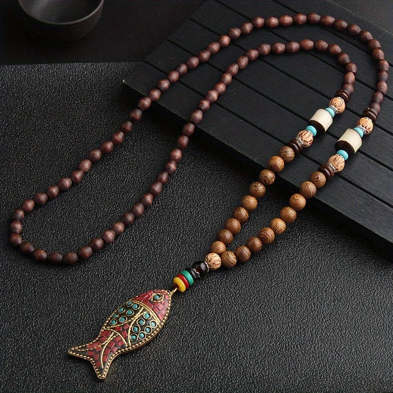 Vintage Handmade Nepal Buddhist Mala Necklace