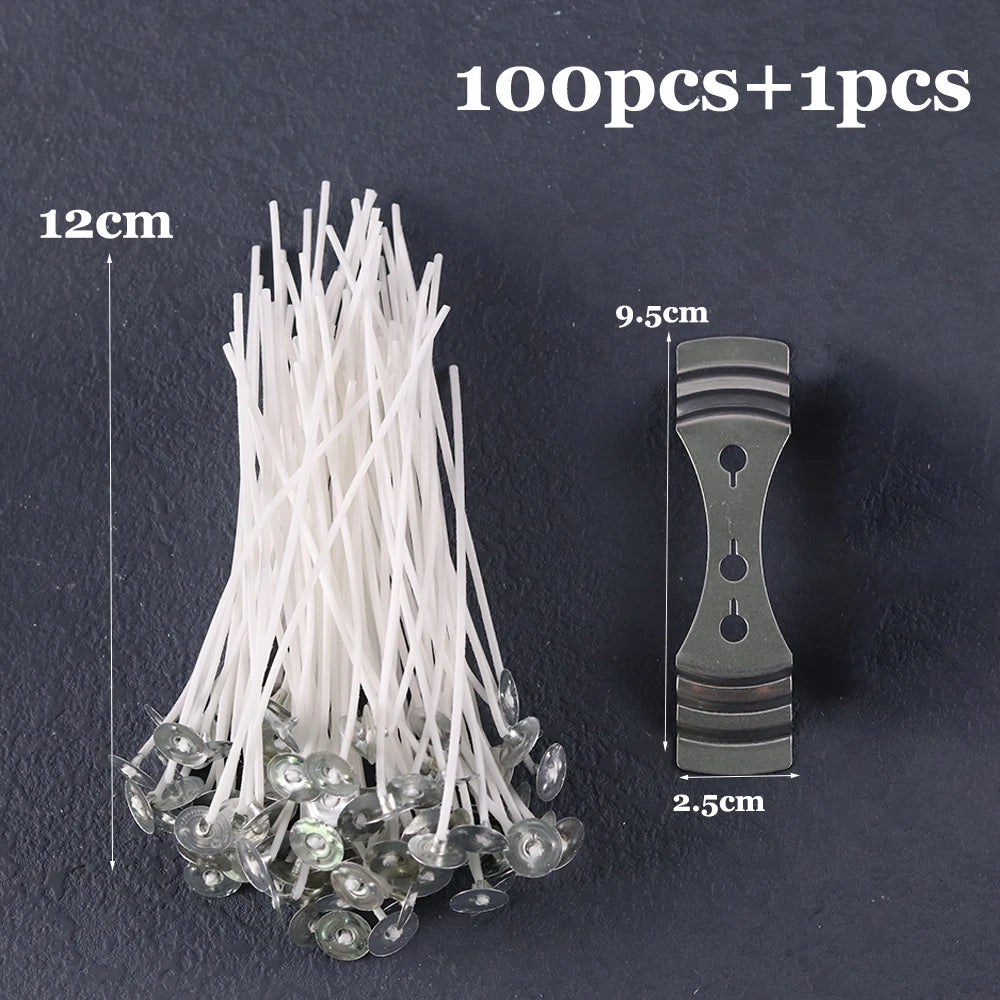 Smokeless Candle Wicks 2.6-20cm Pre-Waxed Cotton Core Wicks with Metal Sustainer Tabs DIY Handmade Candle Making Tools