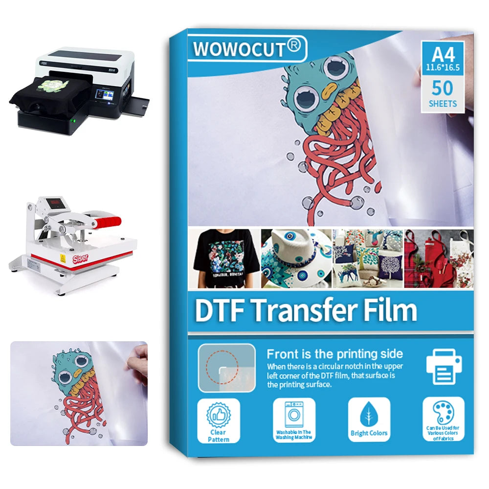 WOWOCUT A3 DTF Transfer Film (100 Sheets) – Premium Direct to Film PET Paper for Light & Dark Fabrics