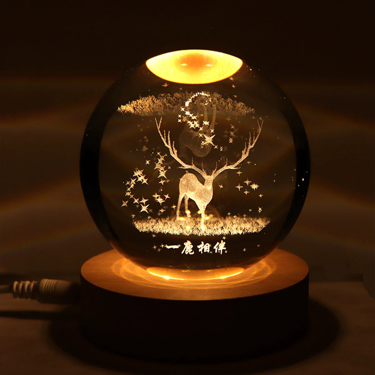 Glowing Crystal Night Light Inside Carved Glass Ball A Deer With The Planet Desktop Ornaments For Women Birthday Gift